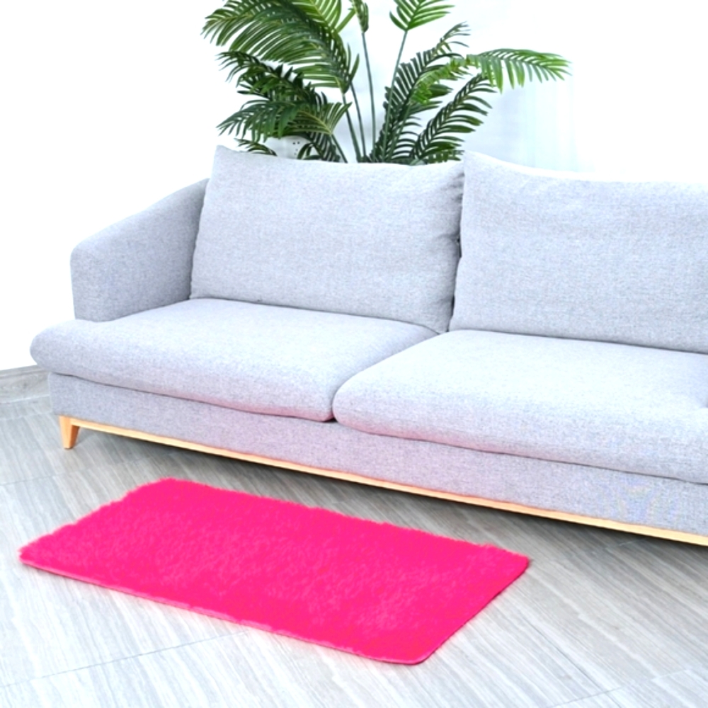 HOMESMART Pink Microfiber High Pile Rug with Non-Slip Back
